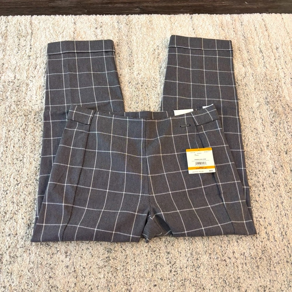Anne Klein Gray Slim Crop Checkered Trousers Size Small